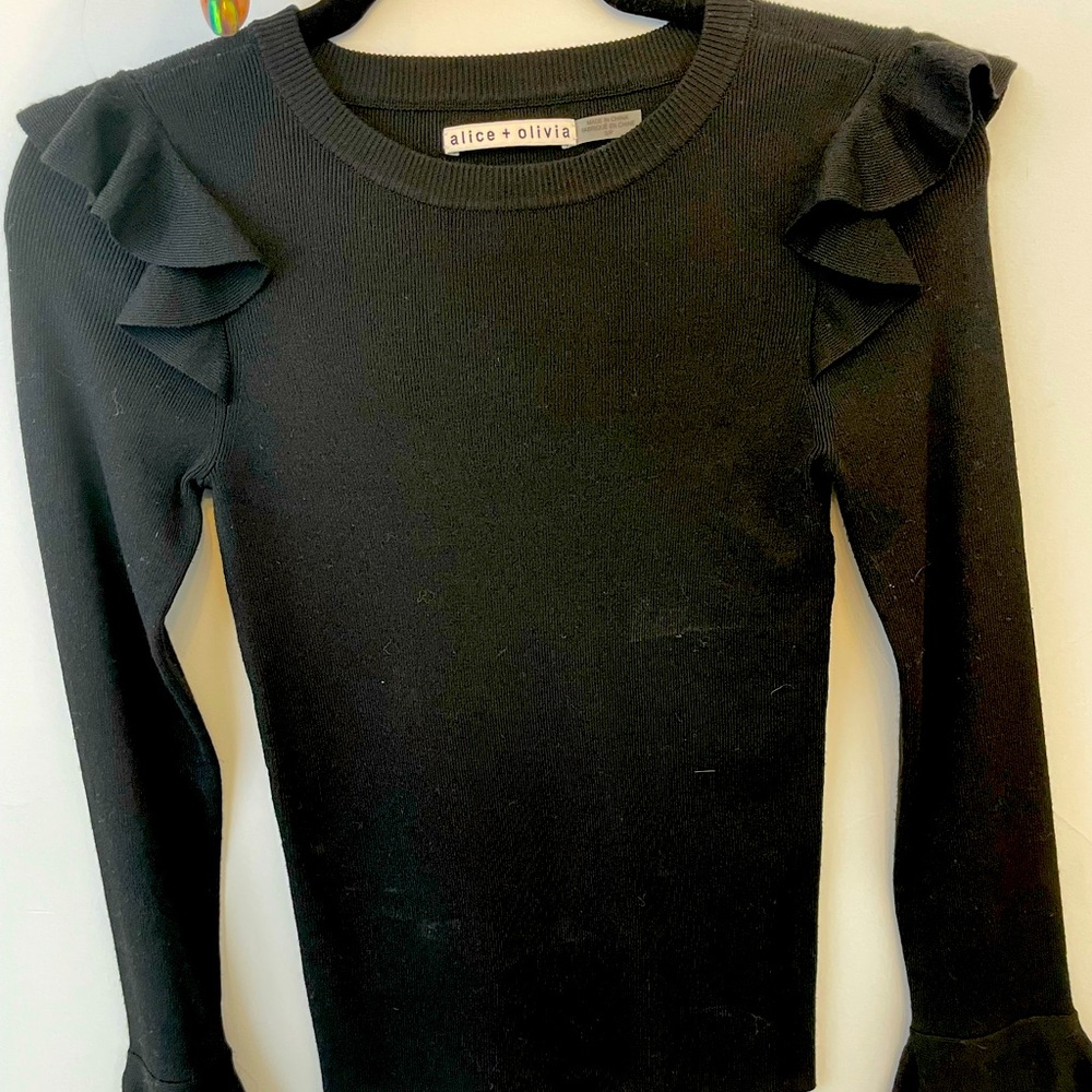 Alice + Olivia black ruffle sweater